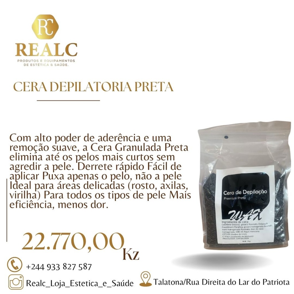 CERA PRETA DE DEPILACAO ELASTICA PREMIUM WAX