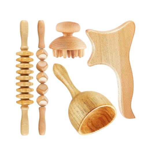 [KIT ROLO MASSAGEM] KIT PROFISSIONAL DE MADEROTERAPIA CORPORAL 5 PECAS